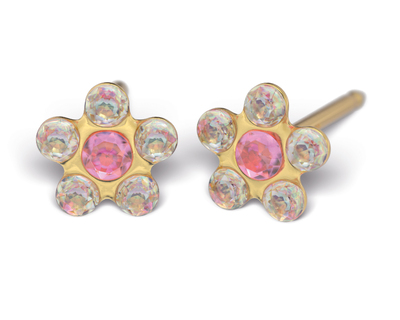 S78A Studex Sensitive divat fülbevaló, rózsaszín-fehér AB kristály margaréta