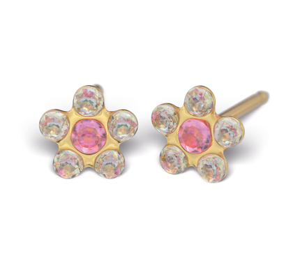 S78A Studex Sensitive divat fülbevaló, rózsaszín-fehér AB kristály margaréta